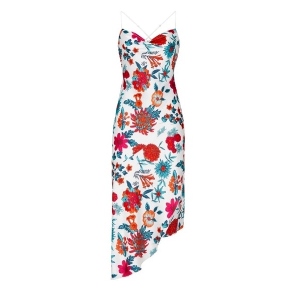 Haney Goldie Floral Bias Cut Silk Slip Dress Midi White Criss Cross Back sz 2 - Picture 4 of 14